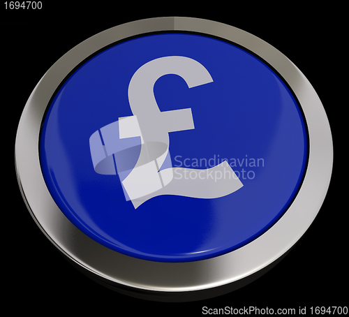 Image of Pound Symbol Button In Blue Showing Money And Investment