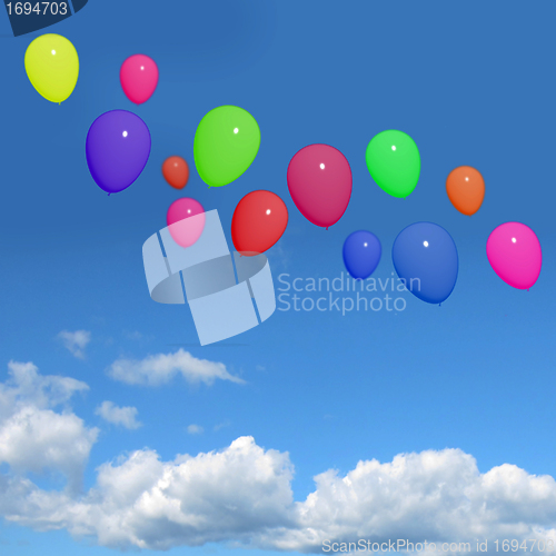 Image of Festive Colorfull Balloons In The Sky For Birthday Or Anniversar