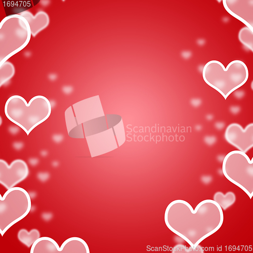 Image of Red Hearts Bokeh Background With Blank Copyspace Showing Loving 