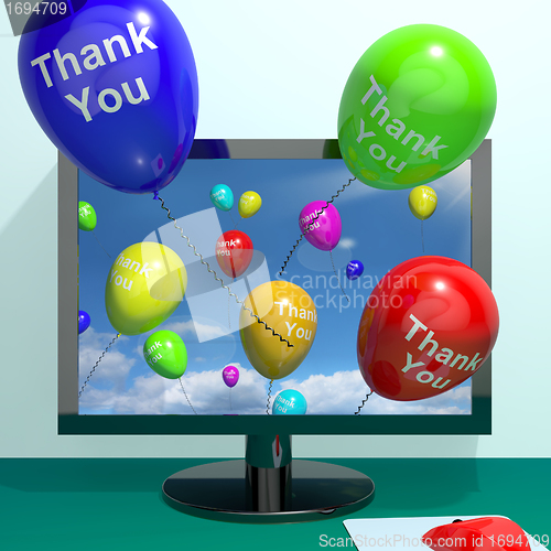 Image of Thank You Balloons Coming From Computer As Online Thanks Message