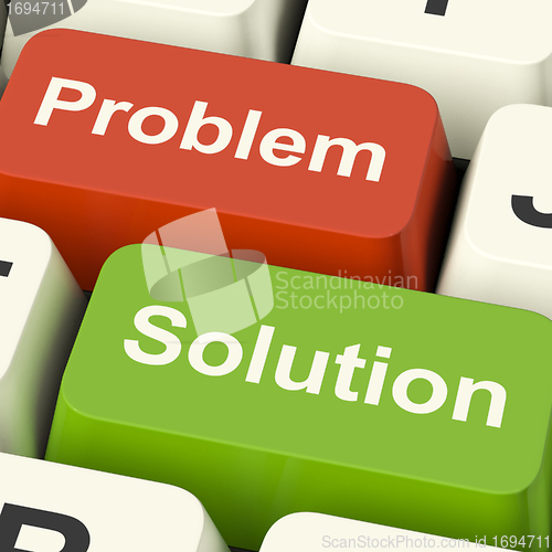 Image of Problem And Solution Computer Keys Showing Assistance And Solvin