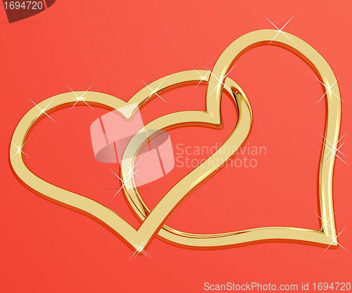 Image of Gold Heart Shaped Rings Representing Love And Romance