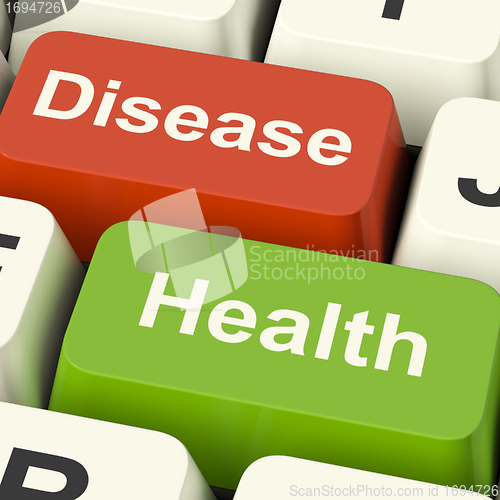 Image of Disease And Health Computer Keys Showing Online Healthcare Or Tr