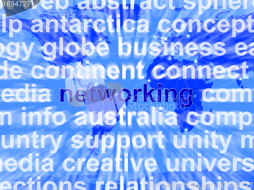 Image of Networking Word Over World Background Showing Relationships And