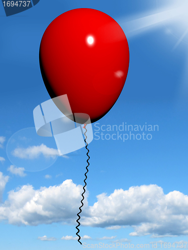 Image of Red Balloon In The Sky For Celebration Or Party