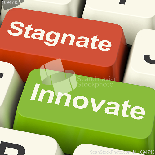 Image of Stagnate Innovate Computer Keys Showing Choice Of Growth And Adv