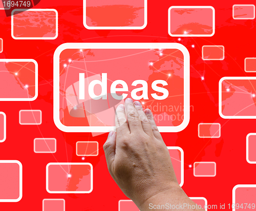 Image of Ideas Button On Red Background Showing Concepts Or Creativity