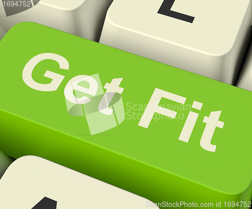 Image of Get Fit Computer Key Showing Exercise And Working Out For Fitnes