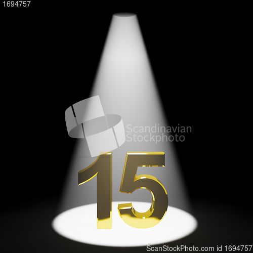 Image of Gold 15th Or Fifteen 3d Number Representing Anniversary Or Birth