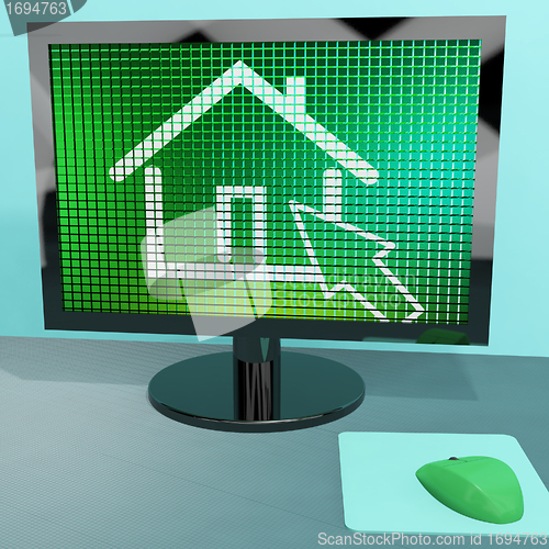 Image of Home Symbol On Computer Screen Showing Real Estate Or Rentals