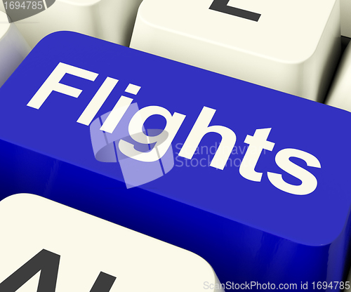 Image of Flights Key In Blue For Overseas Vacation Or Holiday