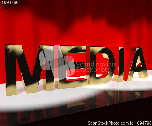 Image of Media Word On Stage Showing Advertising Outlets Or Broadcasting