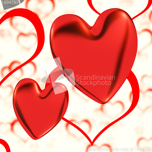 Image of Red, Hearts On A Heart Background Showing Love Romance And Roman