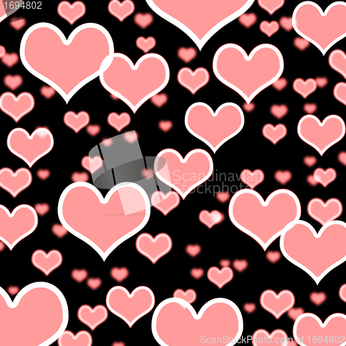 Image of Pink Hearts Bokeh Background On Black Showing Love Romance And V