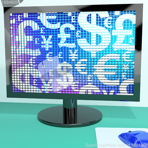 Image of Currency Symbols On Compter Screen Showing Exchange Rate And For