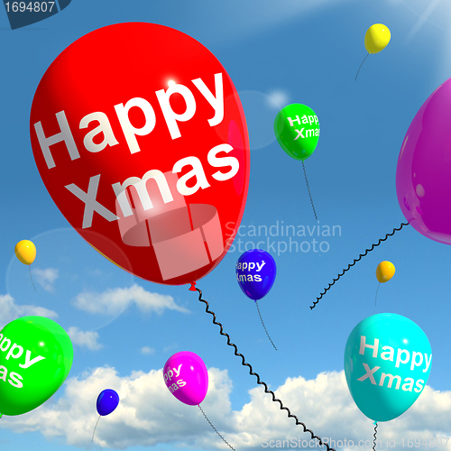 Image of Balloons Floating In The Sky With Happy Xmas