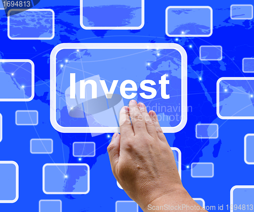 Image of Invest Word Button Representing Saving Stocks And Interest