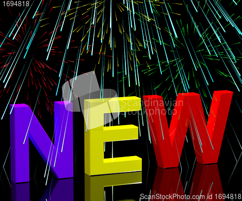 Image of New Word With Fireworks Showing Promotion Or Special Offer