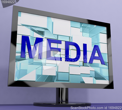 Image of Media Word On Monitor Showing Internet OrTelevision Broadcasting