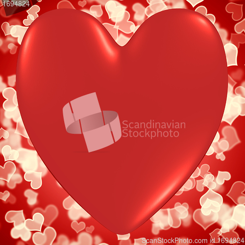 Image of Heart With Red Hearts Bokeh Background Showing Valentines And Lo