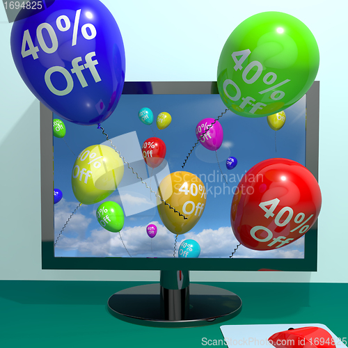 Image of 40% Off Balloons From Computer Showing Sale Discount Of Forty Pe