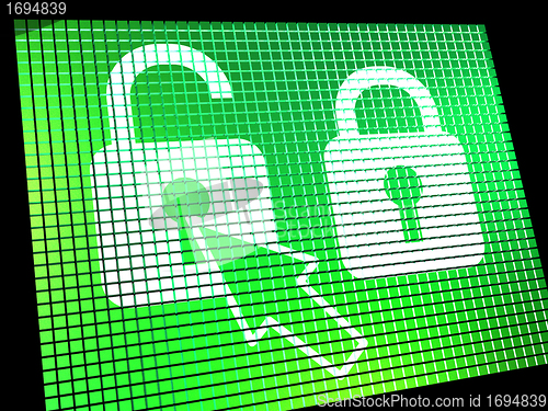 Image of Unlocked Padlock Computer Screen Showing Access Or Protection On