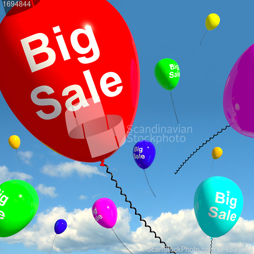 Image of Big Sale Balloons In Sky Showing Promotions Discounts And Reduct