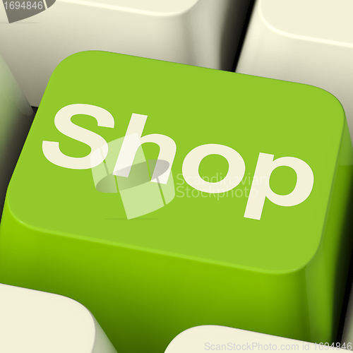 Image of Shop Computer Key In Green For Commerce Or Retail Sales