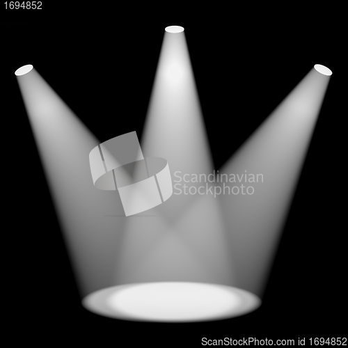 Image of White Spotlights Shining On Stage For Highlighting Products