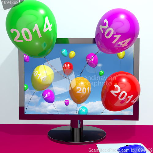 Image of 2014 Balloons From Computer Representing Year Two Thousand And F