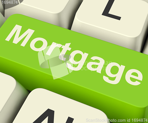 Image of Mortgage Computer Key Showing Online Credit Or Borrowing