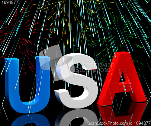 Image of Usa Word And Fireworks As Symbol For America And Patriotism