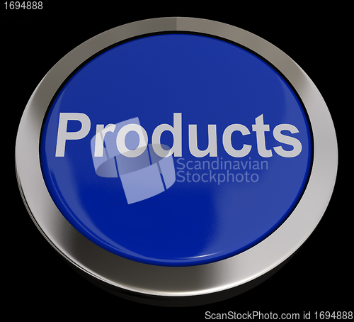 Image of Products Button In Blue Showing Internet Shopping Goods