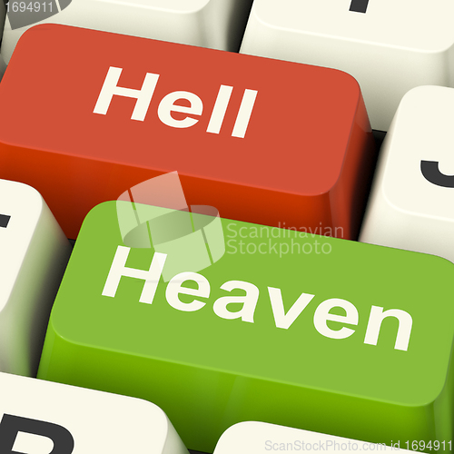 Image of Heaven Hell Computer Keys Showing Choice Between Good And Evil O