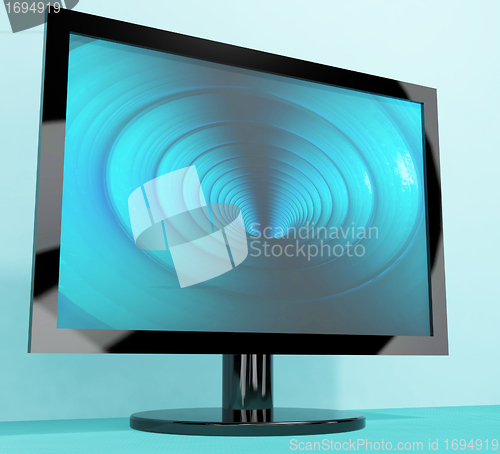 Image of TV Monitor With Blue Vortex Picture Representing High Definition