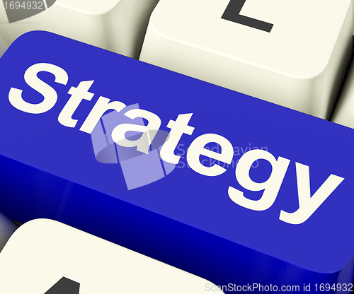 Image of Strategy Computer Key For Business Solutions Or Goals