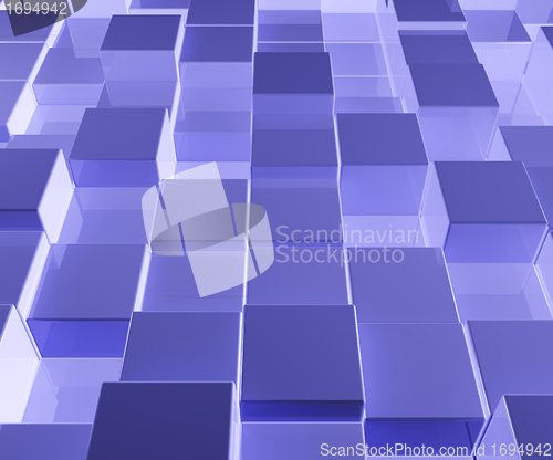 Image of Bright Blue Glass Background With Artistic Cubes Or Squares
