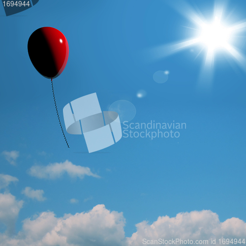 Image of Red Balloon Soaring Representing Freedom Or Being Alone
