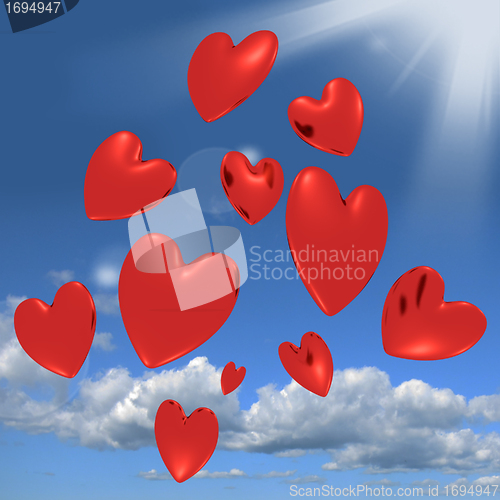 Image of Hearts Falling From The Sky Showing Love And Romance