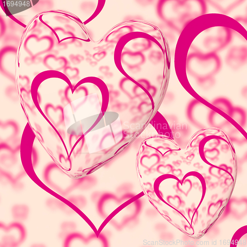 Image of Pink Hearts Design On A Heart Background Showing Love Romance An