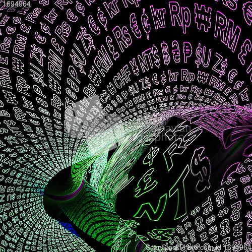 Image of Abstract Currency Symbols Glowing Showing Exchange Rates And Fin