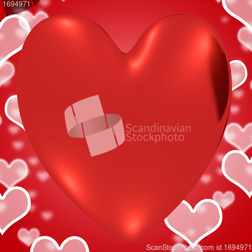 Image of Heart With Red Hearts Background Showing Loving And Romance