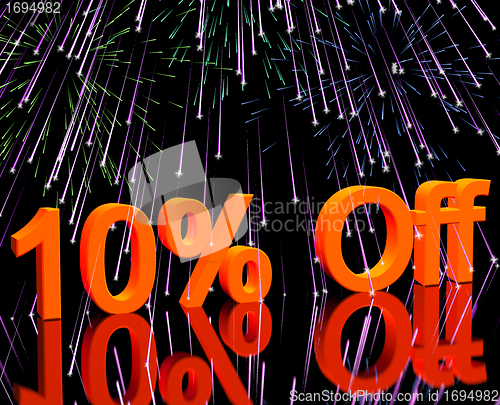 Image of 10% Off With Fireworks Showing Sale Discount Of Ten Percent
