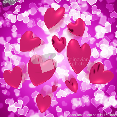 Image of Hearts Falling With Mauve Bokeh Background Showing Love And Roma