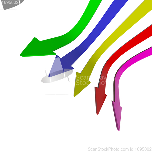Image of Multicolored Arrows Pointing Down With Blank Copyspace Backgroun