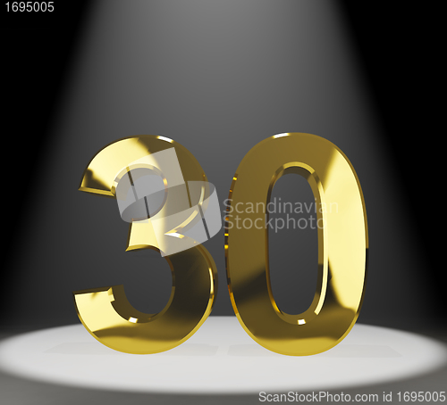 Image of Gold 30th Or Thirty 3d Number Closeup Representing Anniversary