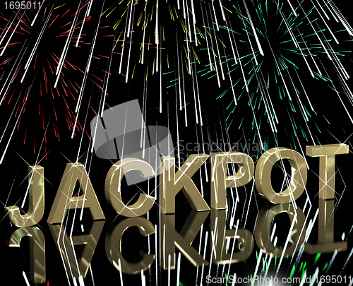 Image of Jackpot Word With Fireworks Showing Gambling Or Winning