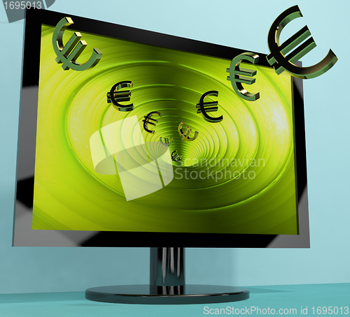 Image of Euro Symbols From Computer Screen Showing Money Investments And