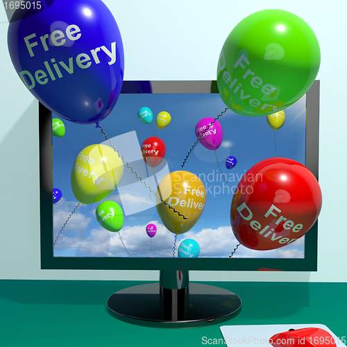 Image of Free Delivery Balloons From Computer Showing No Charge Or Gratis