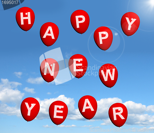 Image of Balloons In The Sky Spelling Happy New Year